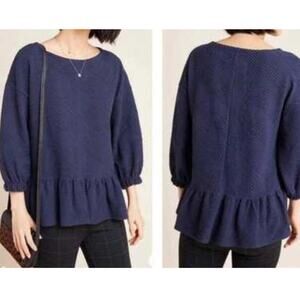 Maeve by Anthropologie Size Small Navy Mikayla Peplum Textured Diamond Pattern